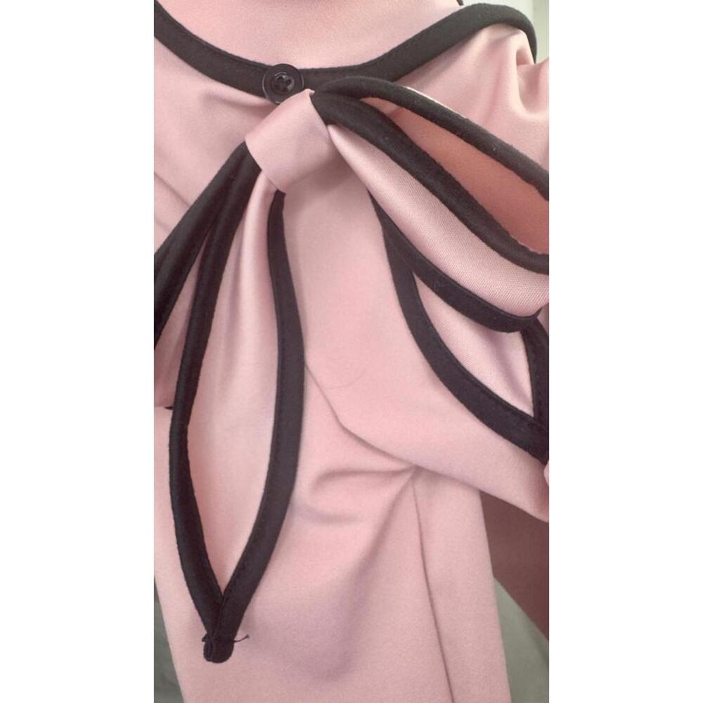 vintage mod pink fit flare coquette preppy soft girl retro dress black trim bow